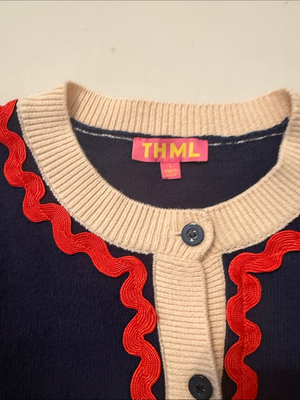 NWT - Preppy and Fun Navy and Cream Women’s Cardigan with Red Trim - Picture 4 of 8